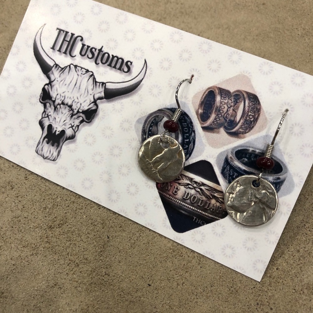 Custom made, domed coin earrings with charms - Picture 1 of 6